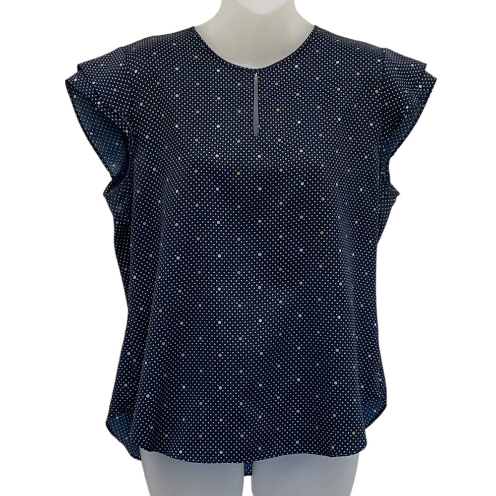 Ann Taylor Navy Polka Dot Cap Sleeve Blouse